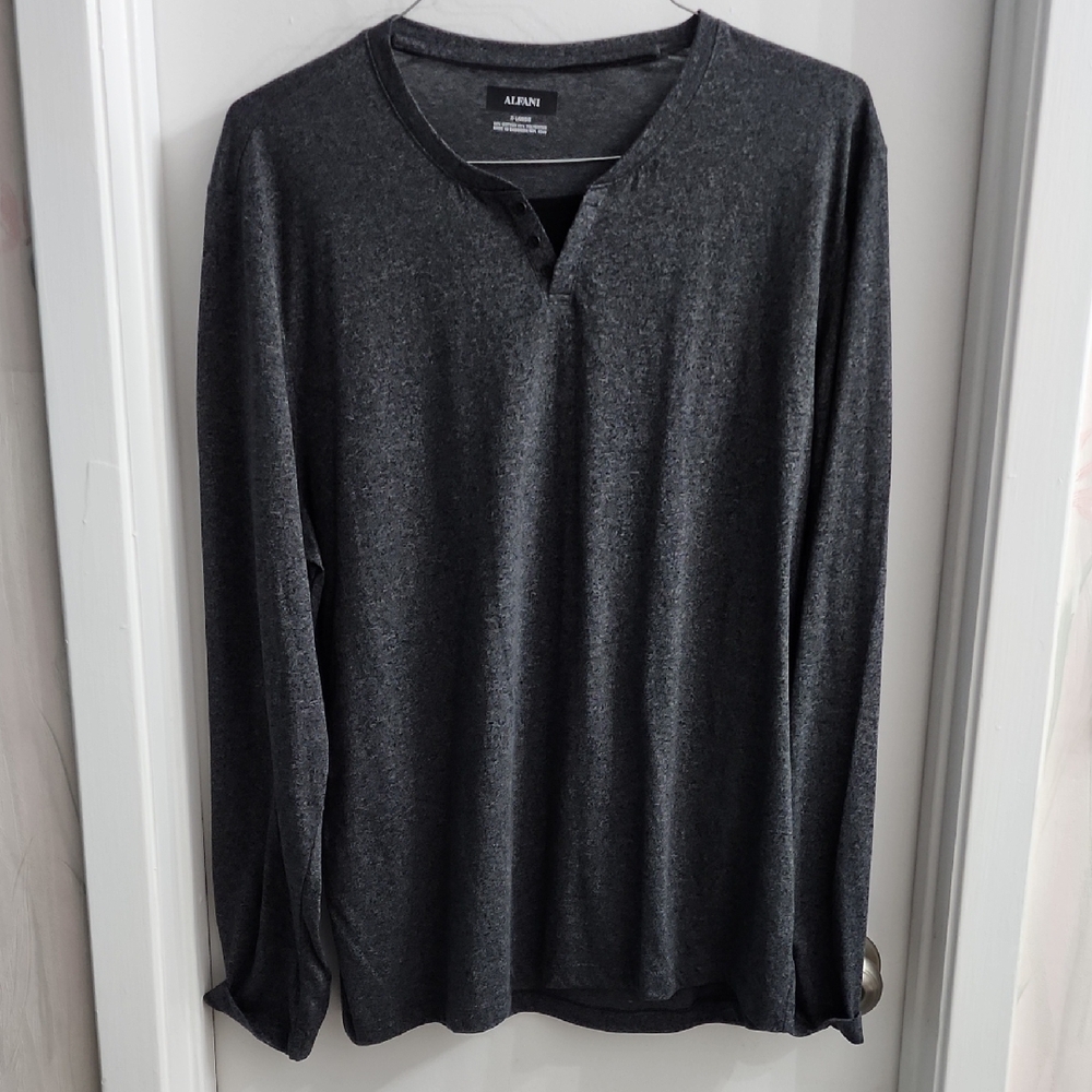 Alfani Men's Long Sleeve Henley Shirt - Dark Gray